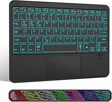 XIWMIX Ultra-Slim Wireless Bluetooth Keyboard with Touchpad - 7 Colors Backlit Universal Rechargeable Keyboard for iPad Pro/iPad Air/iPad 9.7/iPad 10.2/iPad Mini and Other iOS Android Windows Devices