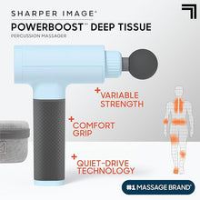 Load image into Gallery viewer, Sharper Image Powerboost Massage Gun Version 3.0-5 Attachments, Quiet Motor, Ergonomic Grip, 6-Speed Lightweight Percussion Massager, Deep Tissue Full Body Muscle Recovery &amp; Pain Relief - Blue
