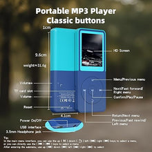 Load image into Gallery viewer, Bluetooth Mp3 Player, Classic Portable Walkman Mp3 &amp; Mp4 Players for Kids,HiFi Music Player with Video Play,FM Radio,Recording,E-Book,Alarm Clock,Mp3 Play up to 50 Hours with SD Card Slot Blue 64GB
