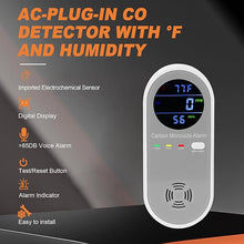 Load image into Gallery viewer, Plug in Carbon Monoxide Detector, Carbon Monoxide Alarm,Real-time Digital Display 3-in-1 Level: PPM,°F &amp; Humidity, Co Detector Monitor for Home,RV,Apartment
