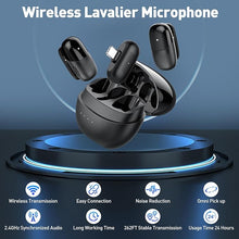 Load image into Gallery viewer, Wireless Lavalier Microphone for iPhone 15/16, 262FT Mini Microphone with Charging Case, 24Hrs Battery Life, Noise Cancellation Clip on Microphone for Interview Video Podcast Vlog YouTube
