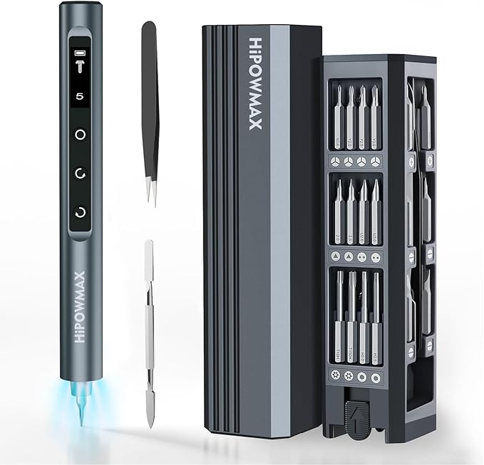 3.7V Mini Electric Screwdriver Set, 5 Torque Settings 49-in-1 Electric Precision Screwdriver, LED Lights, Pry Bar, Tweezer, Repair Tool Kit for iPhone, Computer, Camera, Laptop, Pc, Watch