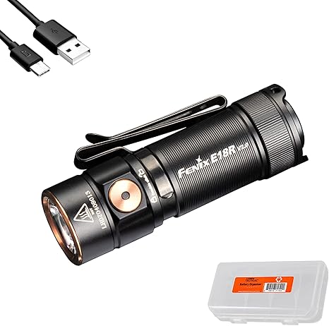 Fenix E18R V2.0 EDC Flashlight, 1200 Lumens USB-C Rechargeable Ultra Compact Pocket Light with Lumentac Organizer (Black)