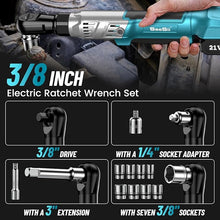 Load image into Gallery viewer, Seesii 21V Cordless Electric Ratchet Wrench Set, 66Ft-lbs 200RPM Power Ratchet Wrench 3/8", Variable Speed Trigger, 2x 2.0A Batteries &amp; Charger, 8 Sockets, 1/4" and 1/2" Adapter, 3" Extension Bar

