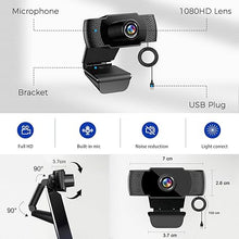 Load image into Gallery viewer, 1080P Webcam with Microphone, Full HD Web Camera with Auto Light Correction, Noise-Cancelling Mics, USB Computer Web Camera for Video Calling/Conferencing/Zoom/Online Classes
