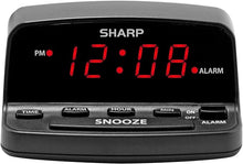 Load image into Gallery viewer, Sharp Digital Alarm Clock with Keyboard Style Controls, Battery Back-up, Easy to Use with Simple Operation, Black Case with Red LED Display
