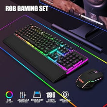 Load image into Gallery viewer, RedThunder K10 Wired Gaming Keyboard and Mouse and Wrist Rest Combo, RGB Backlit, Mechanical Feel Anti-ghosting Keyboard + 7D 7200 DPI Mice+Soft Leather Wrist Rest 3 in 1 PC Gamer Accessories(Black)
