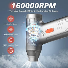 Load image into Gallery viewer, Mini Compressed Air Duster - 160000RPM Electric Air Duster, Stepless Speed Tiny Rechargeable Cordless Air Blower for Electric Devices Cleaning Replaces Compressed Air Cans, Sliver
