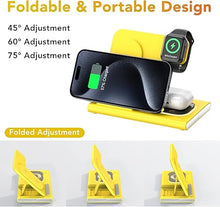 Load image into Gallery viewer, 3 in 1 Foldable Charging Station for Apple Products,Fast Wireless Charger Travel Dock Adapter&amp;Light for iPhone 16/15/14/13/12/11/X/XS,for iWatch 10/9/8/7/Ultra2/Ultra,for AirPods 4/3/2/Pro/2(Yellow)

