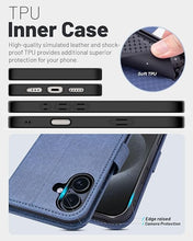 Load image into Gallery viewer, OCASE Compatible with iPhone 16 Wallet Case, PU Leather Flip Folio Case with Card Holders RFID Blocking Kickstand [Shockproof TPU Inner Shell] Phone Cover 6.1 Inch 2024, Denim Blue
