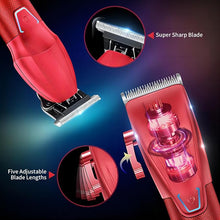 Load image into Gallery viewer, Professional Hair Clippers for Men Electric Beard Trimmer Cordless Barber Clippers for Hair Cutting with T-Blade Edgers Rechargeable Hair Clipper and Trimmer Kit with LED Mens Christmas Gifts (Red)
