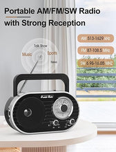 Load image into Gallery viewer, Portable AM FM SW Radio with Bluetooth,4000mAh Rechargeable Radio with Big Speaker,Flashlight,Large Knob,Earphone Jack,4 AA Battery Operated Radio,Transistor Radio with Best Reception for Home&amp;Outdoor
