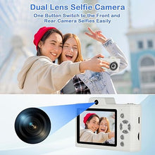 Load image into Gallery viewer, Digital Camera for Teens, 48MP FHD Dual Camera with 2.5K Video, 32GB SD Card, 8X Zoom, White Cheap Small Camera with Card Reader, Compact Point and Shoot Camera with Games for Kids, Boys, Student
