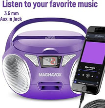 Load image into Gallery viewer, Magnavox MD6924 Portable Top Loading CD Boombox with AM/FM Stereo Radio in Black | CD-R/CD-RW Compatible | LED Display | AUX Port Supported | Programmable CD Player | (Purple)
