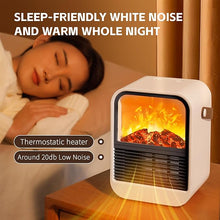 Load image into Gallery viewer, Portable Mini Electric Fireplace Heater,Small Room Space Heaters for Indoor Use with 3D Flames,PTC Ceramic Heater, Desk Space Heater for Bedroom,Bathroom and Office Quiet Small(White)
