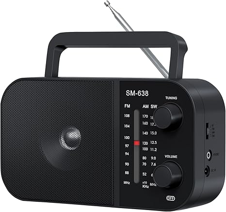 AM FM Radio with Bluetooth Speaker, Rechargeable Radio Portable, AC Plug in or Battery Powered Transistor Radio with Headphone Jack, Large Tuning Knob for Home/Outdoor/Office