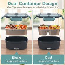 Load image into Gallery viewer, Electric Lunch Box Food Heater, 3 in 1 Ultra Quick Heated Lunch Boxes for Adults, 12V/24V/110V Portable Food Warmer for Car/Truck/Office With Fork Spoon and Insulated Carry Bag
