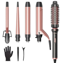 Load image into Gallery viewer, Wavytalk 5 in 1 Curling Iron Set with Curling Brush and 4 Interchangeable Ceramic Curling Wand (0.35"-1.25”), Instant Heat Up, Dual Voltage Hair Curler
