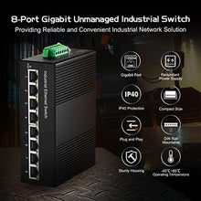 Load image into Gallery viewer, 8 Port Gigabit Industrial Ethernet Switch, 8 Ports 10/100/1000Mbps, Fanless Wall Mount and Din Rail, Metal IP40 -40~75C, with One Power Supply, Black_6895
