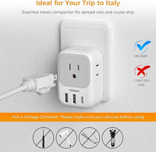 Load image into Gallery viewer, Italy Travel Plug Adapter 2 Pack, TESSAN Italy Power Adapter with 4 Outlets 3 USB Charger (1 USB C Port), Type L Adapter for US to Italy Chile Ethiopia Libya Syria Tunisia Uruguay

