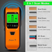 Load image into Gallery viewer, Stud Finder Wall Scanner, 5 in 1 Multifunction Stud Locator with Upgraded Smart Sensor, HD LCD Display and Audio Alarm for The Center &amp; Edge of Metal, Studs, AC Wire, and Pipe Detection (Orange)
