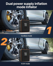 Load image into Gallery viewer, Portable Tire Inflator Air Compressor, 5X Faster Inflation with 7800mAh 12V DC Dual Power Electric, Digital Pressure Gauge Cordless Air Pump for Car, SUV, Bicycles, and More(150 PSI)

