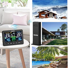 Load image into Gallery viewer, Wireless Weather Station with Outdoor Remote Sensor Indoor/Out Temperature and Humidity Alarm Clock Calendar Weather Forecaster with Color LCD Display

