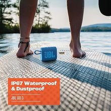 Load image into Gallery viewer, JBL Go 3 Eco - Portable Mini Bluetooth Speaker, big audio and punchy bass, IP67 waterproof and dustproof, 5 hours of playtime, Made in part with recycled materials (Eco Blue)
