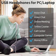 Load image into Gallery viewer, USB Headphones with Microphone for Laptop,7.5ft Magnetic Wired Earbuds Noise Canceling in-Ear Earphones with Mute Mic Volume Control Stereo Bass for PC Desktop Dell HP Acer Laptop,School,Women/Girl
