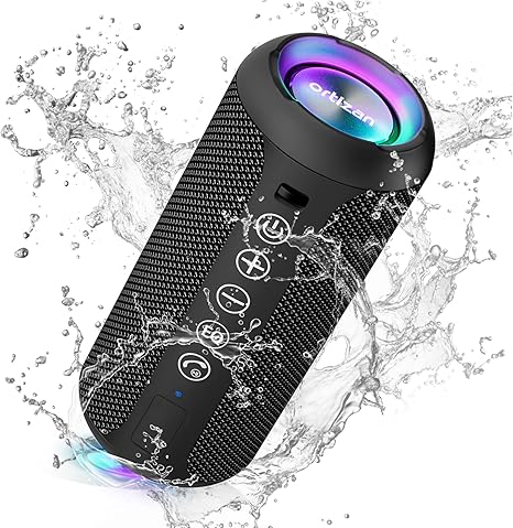 Ortizan Portable Bluetooth Speaker: IPX7 Waterproof, 24W Loud Sound, Deep Bass, Bluetooth 5.3, LED Lights, Wireless Stereo Pairing, 30H Playtime, for Home/Outdoor/Party/Beach, Birthday Gift (Black)