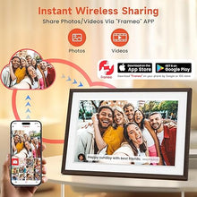 Load image into Gallery viewer, Frameo 10.1" Wood WiFi Digital Picture Frame with 32GB Memory, 1280 x 800 IPS HD Touch Screen Electronic Photo Frame, Auto-Rotate, Slideshow, Wall Mountable, Share Photos/Video Remotely Anywhere
