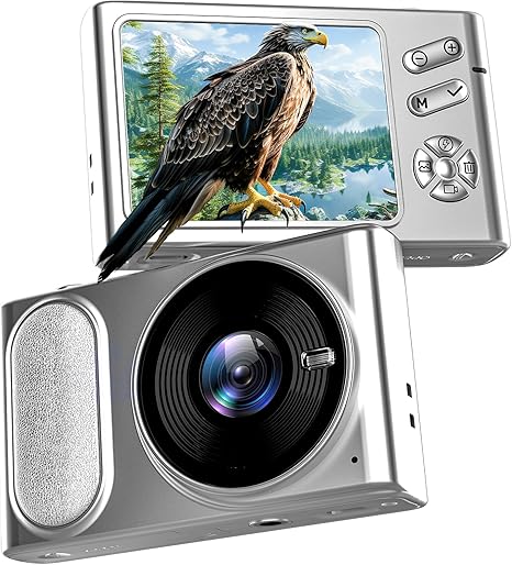 4K Digital Camera, 64MP Compact Camera with Autofocus, Digital Point and Shoot Camera with Anti-Shake, 16X Zoom Small Travel Digital Camera, 32GB Card, 2 Batteries for Beginners and Teens(Silvery)