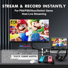 Load image into Gallery viewer, USB 3.0 Video Capture Card,1080P HDMI Recorder Game Capture Card for Windows/Mac OS,Compatible with Switch/PS5/PS4/Xbox/PC/Camera for OBS,Twitch,TikTok,YouTube Live Streaming and Recording
