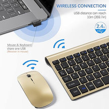 Load image into Gallery viewer, Wireless Keyboard and Mouse Ultra Slim Combo, TopMate 2.4G Silent Compact USB 2400DPI Mouse and Scissor Switch Keyboard Set with Cover, 2 AA and 2 AAA Batteries, for PC/Laptop/Windows/Mac - Gold Black
