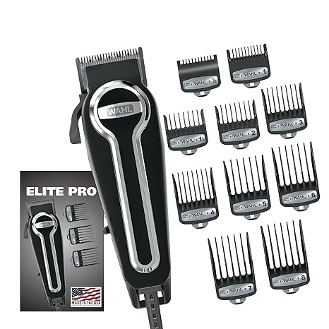 Wahl USA Elite Pro High-Performance Corded Home Haircut & Grooming Kit for Men – Electric Hair Clipper – Model 79602M
