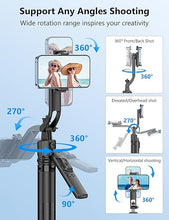 Load image into Gallery viewer, 64&#39;&#39; Auto Face Tracking Tripod 360 Rotation with Stand, Handheld Stabilization, Aluminum Quadrapod Selfie Stick Phone Tripod with Remote Compatible with iPhone, Android for TikTok, Live Streaming
