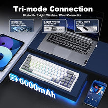 Load image into Gallery viewer, YUNZII AL68 Wireless Mechanical Keyboard 60%,QMK/VIA Aluminum Keyboard,Hot Swappable Custom Keyboard with Knob,Gasket Structure,RGB Backlit Gaming Keyboard for Mac/Windows (Silver, Cocoa Cream V2)
