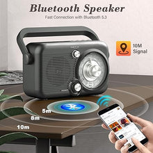 Load image into Gallery viewer, Portable AM FM Radio with Bluetooth 5.3, 7400mWh Rechargeable Radio with Best Reception, 2 D Batteries Operation Radio, SD Card/USB Port, Loud Speaker, Earphone Jack for Home, Outdoors
