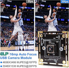 Load image into Gallery viewer, ELP 16mp Autofocus USB Camera Module for Computer Mini UVC USB2.0 4K USB Camera AF with 68degree Mini Size Lens IMX298 Video Lightburn Camera Industrial Embedded Webcam Board for Laptop PC
