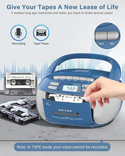 Load image into Gallery viewer, Greadio Boombox CD Player Cassette Player Combo, Boom Box Portable CD Players for Home with Bluetooth, Support AM FM Radio/Remote Control/AUX/USB/Earphone, AC/Battery Operated, LCD Display (Blue)
