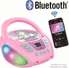 Load image into Gallery viewer, Lexibook Unicorn - Bluetooth CD Player for Kids – Portable, Multicoloured Light Effects, Microphone Jack, Aux-in Jack, AC or Battery-Operated, Girls, Boys, Pink, RCD109UNI
