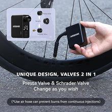 Load image into Gallery viewer, AIRBANK Mini Bike Pump with Gauge Pocket PRO, Max 120PSI Bike Air Pump Auto Shut-Off, Portable Electric Bicycle Pump for Road Bike and Balls, Tire Inflator for Schrader &amp; Presta Valve
