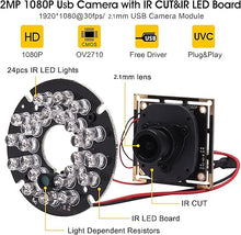 Load image into Gallery viewer, 1080P Day Night Vision USB Camera Module IR Infrared Webcam Board 2.1mm Lens Wide Angle PC Camera Mini UVC USB2.0 Lightburn Camera High Speed 100fps Industrial Video USB with Camera for Computer
