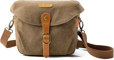 BAGSMART Camera Bag, SLR DSLR Canvas Crossbody Camera Case, Compact Camera Shoulder Bag with Rain Cover for Women and Men, Khaki