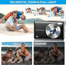 Load image into Gallery viewer, Digital Camera, 2024 Upgraded FHD 1080P Digital Camera with Strap 32GB SD Card 16X Digital Zoom Compact Point and Shoot Camera for Kids Portable Cameras Small Camera for Teens Boys Girls Seniors
