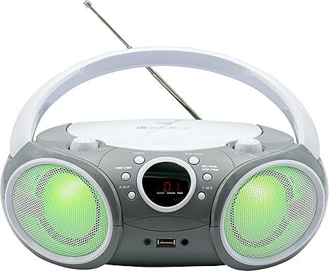 SINGING WOOD 030BTL CD/CD-R/CD-RW Boombox Portable/w Bluetooth, USB, AM/FM Radio, AUX-Input, Headset Jack, Foldable Carrying Handle and LED Light (Space Grey)