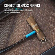 Load image into Gallery viewer, OLIGHT i1R 2 EOS 150 Lumens Tiny Rechargeable Keychain Flashlight EDC Mini LED Keyring Light with Built-in Battery for Camping Hiking Dog Walking etc (Desert Tan)
