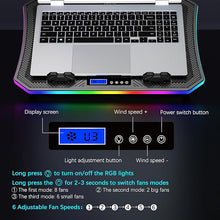 Load image into Gallery viewer, Laptop Cooling Pad RGB Gaming Notebook Cooler for Desk and Lap Use, MOOJAY Laptop Fan Stand 8 Adjustable Heights with 8 Quiet Fans and Phone Holder, for 15.6-17.3 Inch Laptops - Blue LED Light
