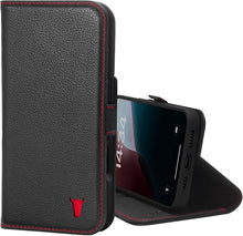 Load image into Gallery viewer, TORRO Premium Leather Case Compatible with iPhone 16 Plus 6.7&quot; – Genuine Leather Wallet Flip Folio Case with Kickstand and Card Slots (Compatible with Official MagSafe Chargers) - Black with Red
