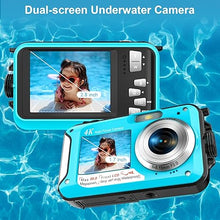 Load image into Gallery viewer, 4K Underwater Camera 56MP Autofocus 11FT Waterproof Camera Dual-Screen Selfie 16X Underwater Camera for Snorkeling Waterproof Compact Floatable Digital Camera with 32GB Card
